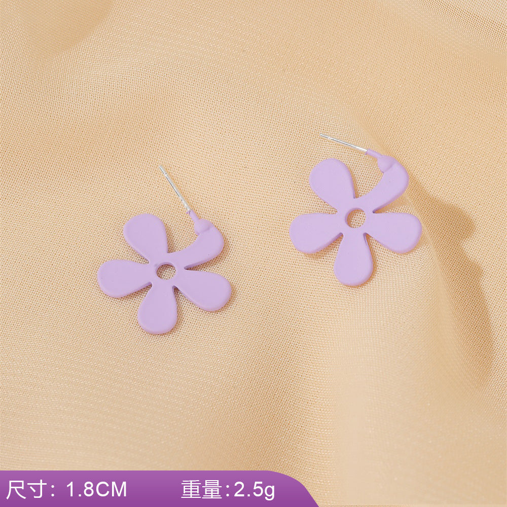 S925 silver needle earrings summer purple earrings simple small fresh earrings net red flower earrings