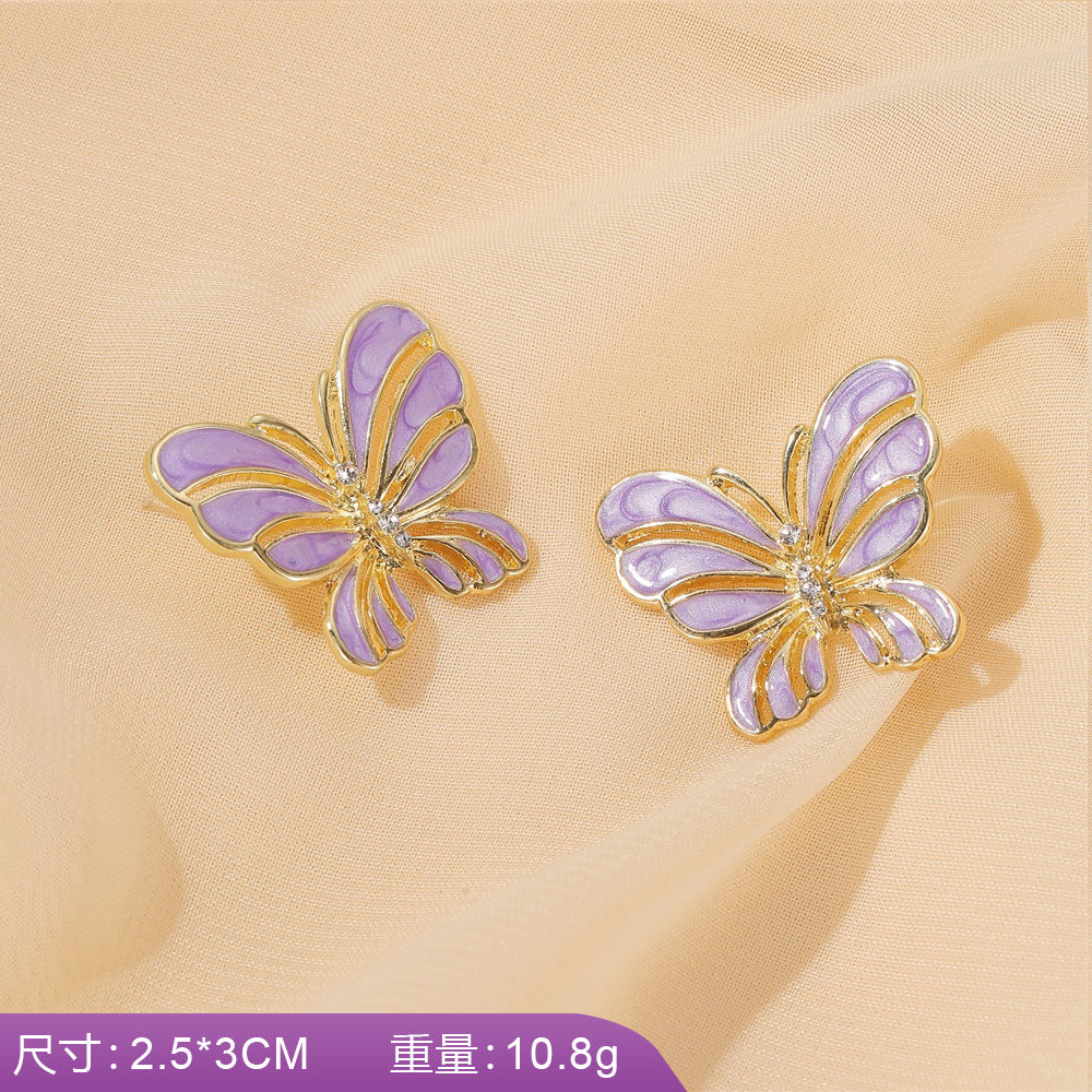 S925 silver needle earrings summer purple earrings simple small fresh earrings net red flower earrings