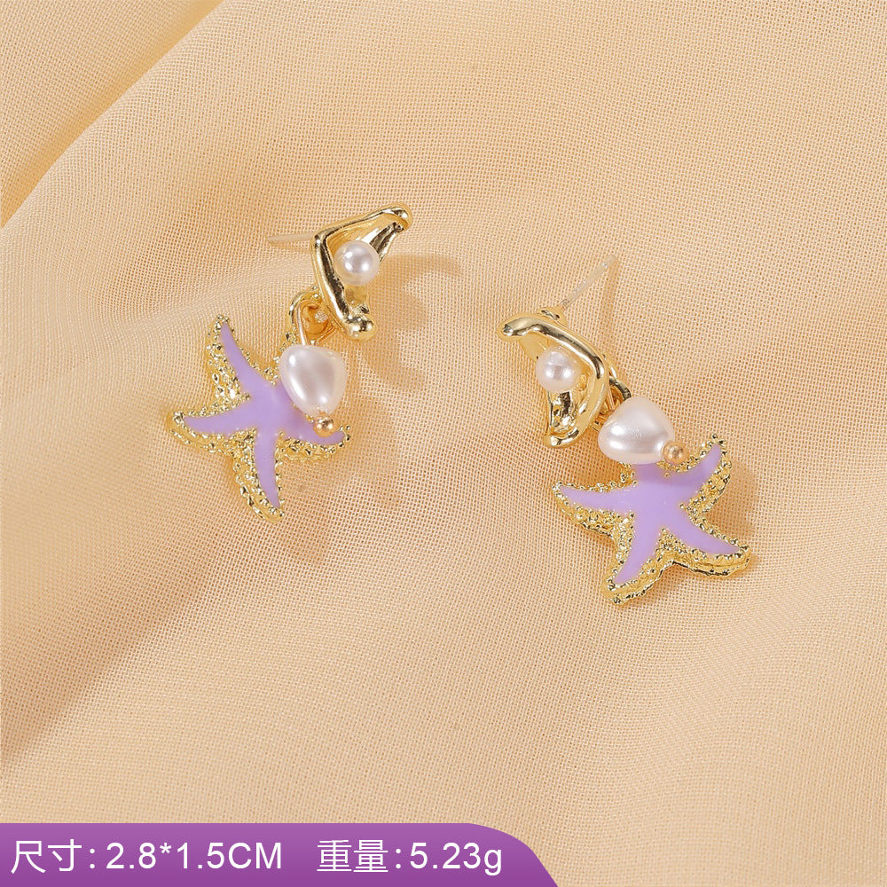 S925 silver needle earrings summer purple earrings simple small fresh earrings net red flower earrings