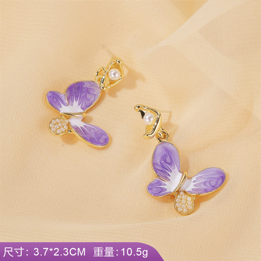 S925 silver needle earrings summer purple earrings simple small fresh earrings net red flower earrings