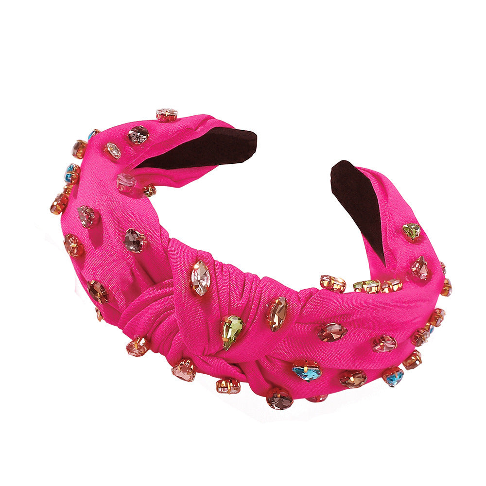 F221 wide-brimmed fabric headband fashion stained glass diamond knotted headband versatile hair accessories
