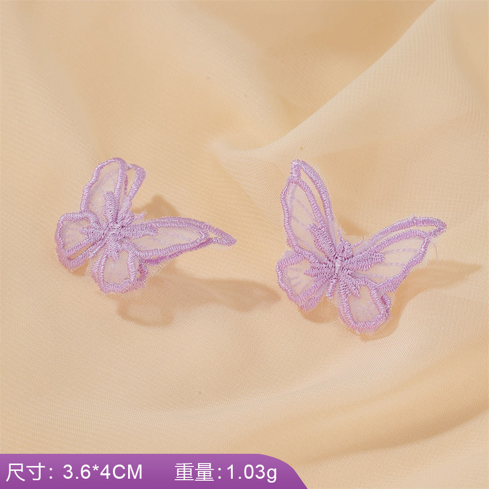 S925 silver needle earrings summer purple earrings simple small fresh earrings net red flower earrings