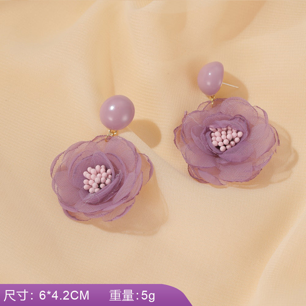 S925 silver needle earrings summer purple earrings simple small fresh earrings net red flower earrings