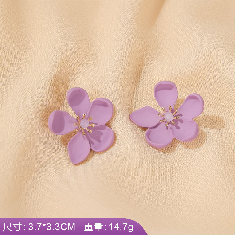 S925 silver needle earrings summer purple earrings simple small fresh earrings net red flower earrings