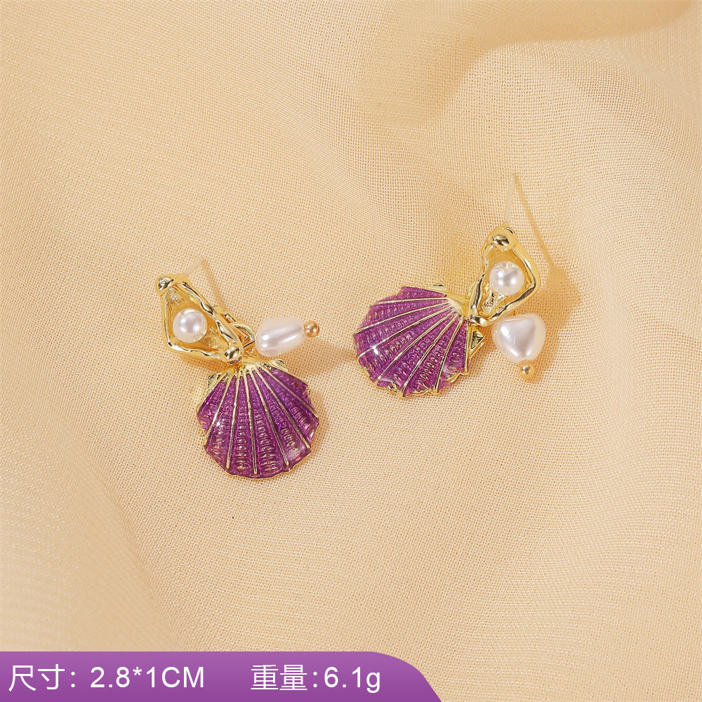 S925 silver needle earrings summer purple earrings simple small fresh earrings net red flower earrings