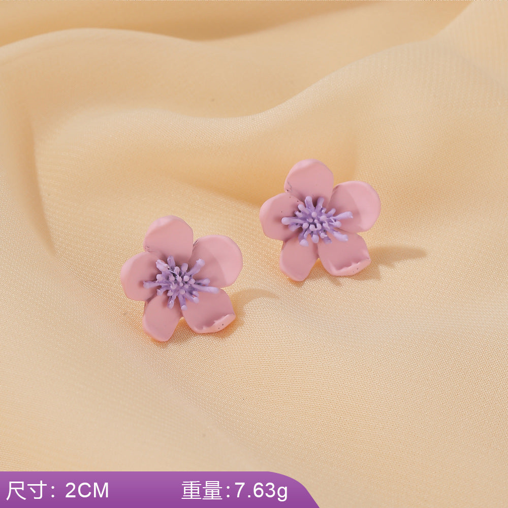 S925 silver needle earrings summer purple earrings simple small fresh earrings net red flower earrings