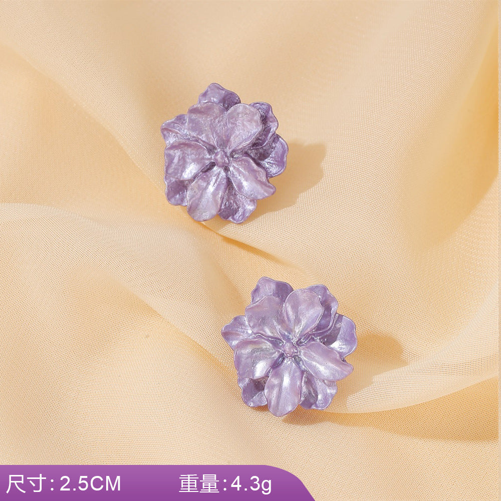 S925 silver needle earrings summer purple earrings simple small fresh earrings net red flower earrings