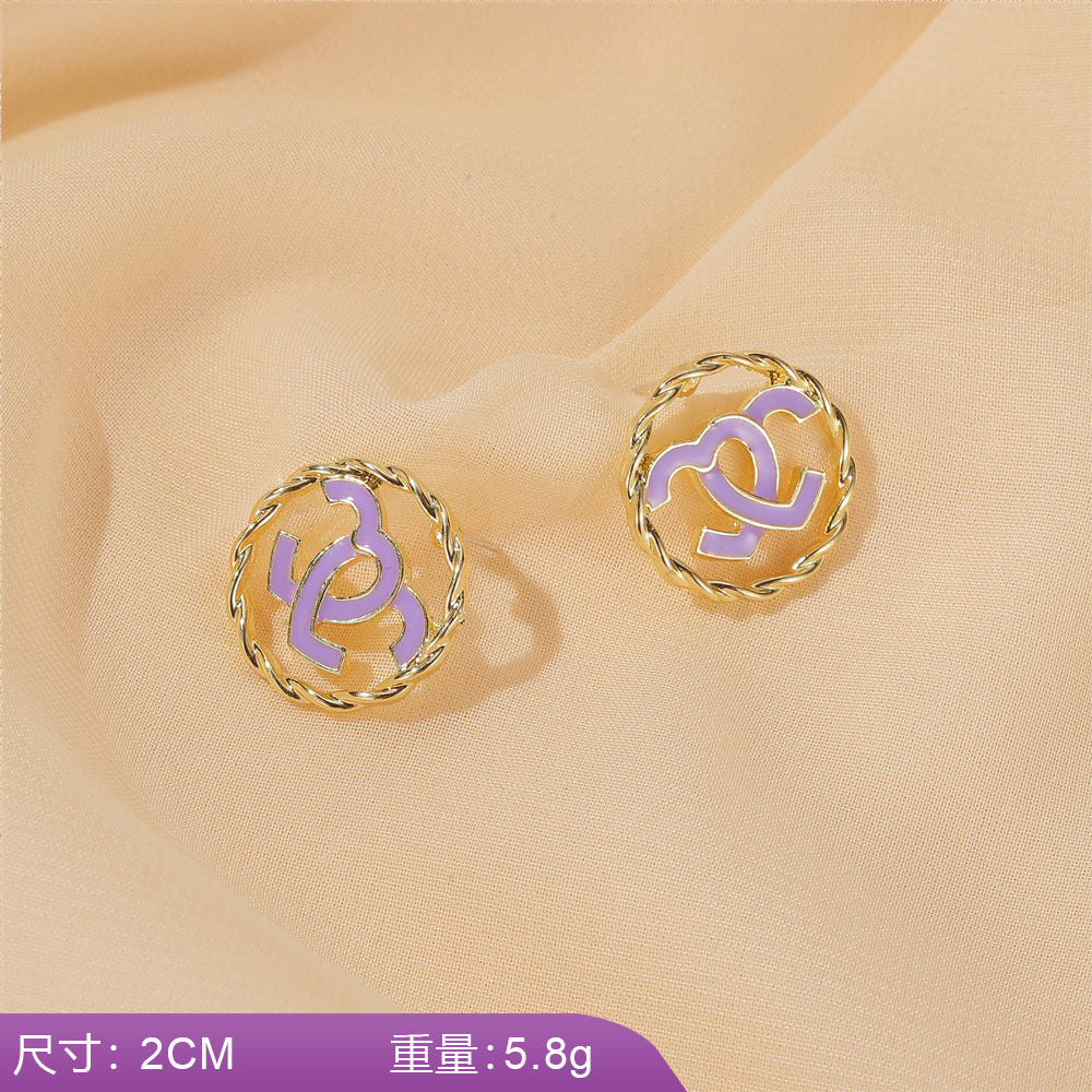 S925 silver needle earrings summer purple earrings simple small fresh earrings net red flower earrings