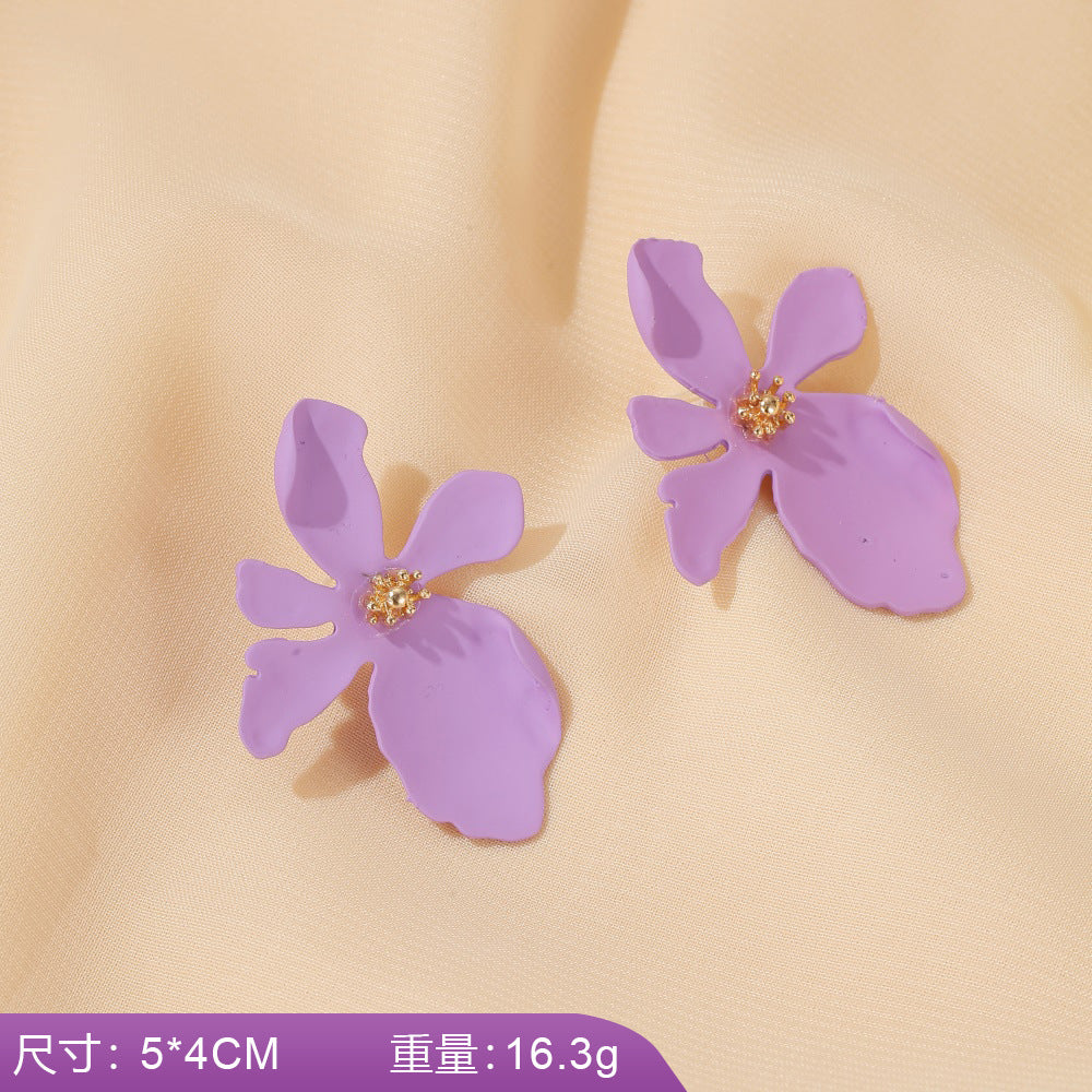 S925 silver needle earrings summer purple earrings simple small fresh earrings net red flower earrings