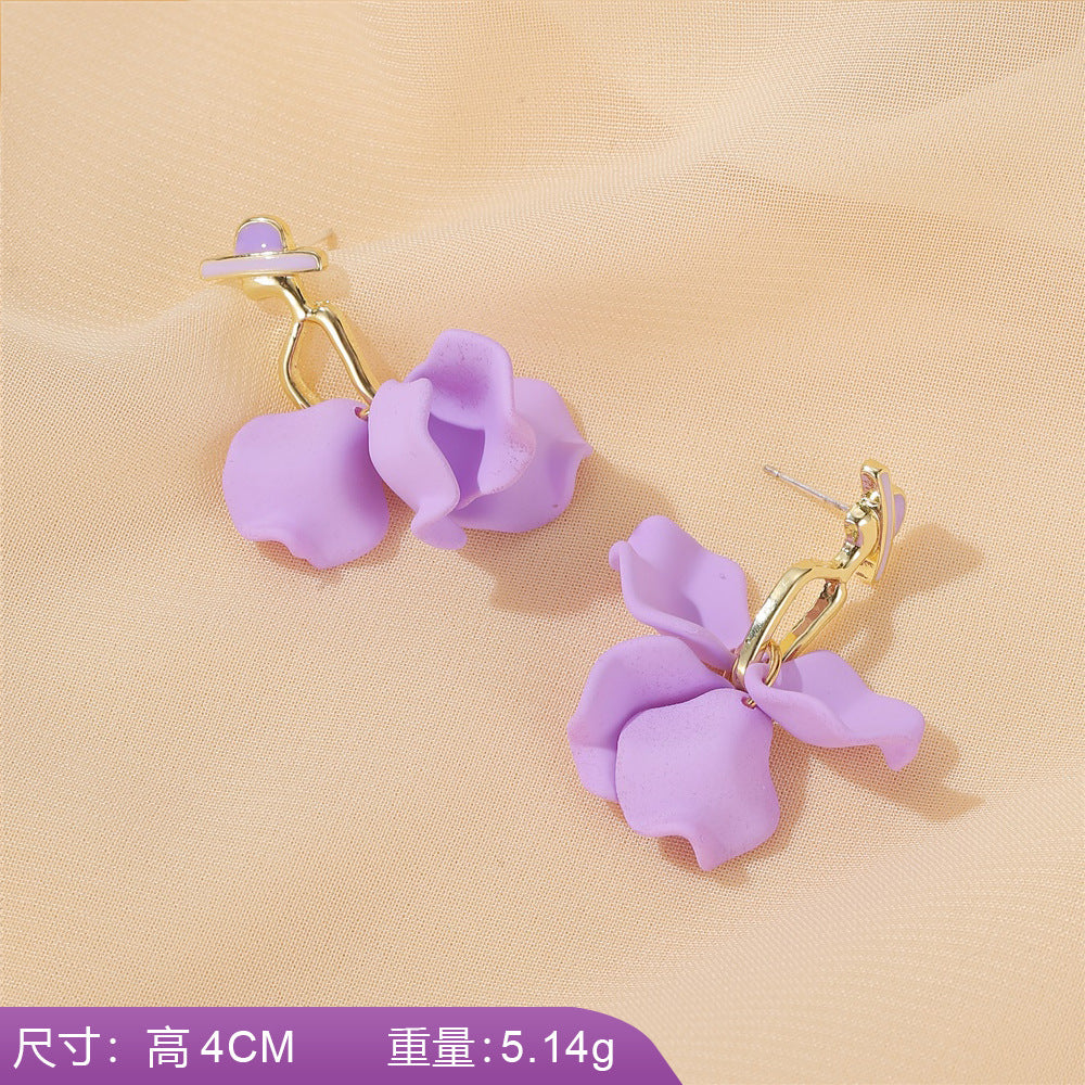 S925 silver needle earrings summer purple earrings simple small fresh earrings net red flower earrings