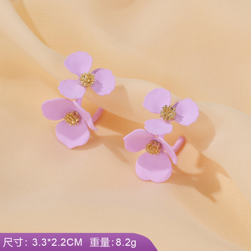 S925 silver needle earrings summer purple earrings simple small fresh earrings net red flower earrings