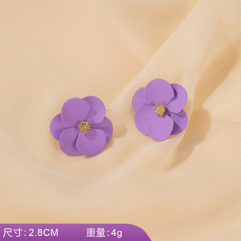 S925 silver needle earrings summer purple earrings simple small fresh earrings net red flower earrings