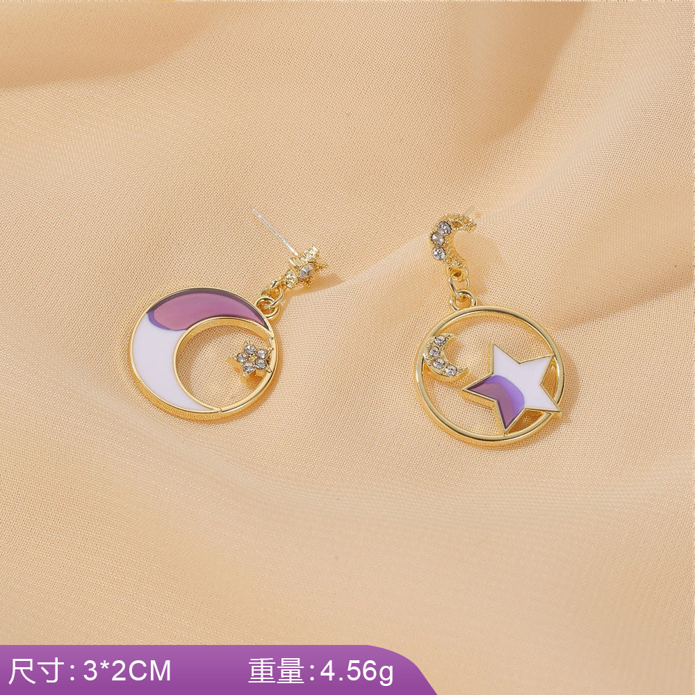 S925 silver needle earrings summer purple earrings simple small fresh earrings net red flower earrings