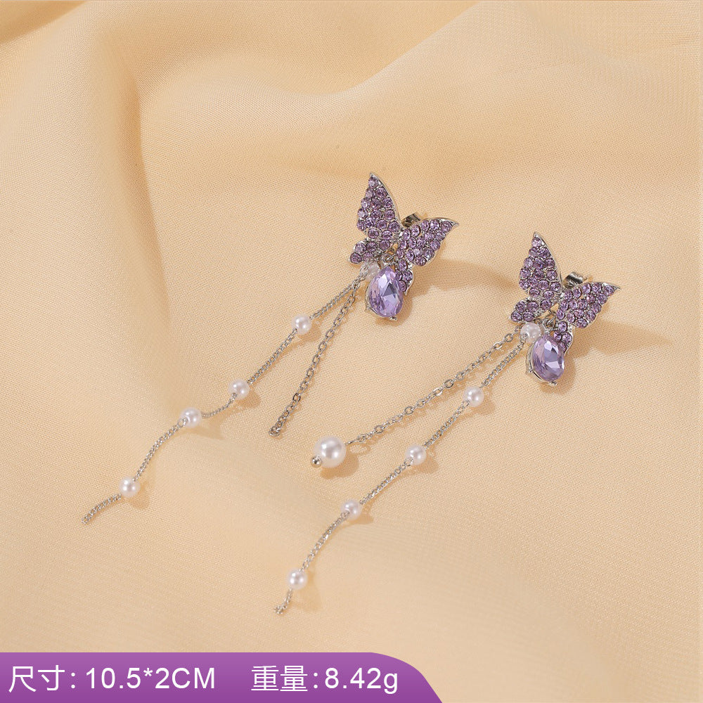 S925 silver needle earrings summer purple earrings simple small fresh earrings net red flower earrings