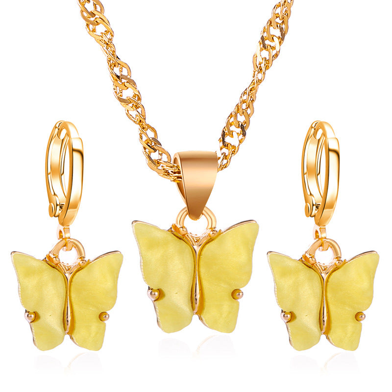 Fashion 2pcs Set Jewelry Acrylic Butterfly Necklace Earrings Set Ornament