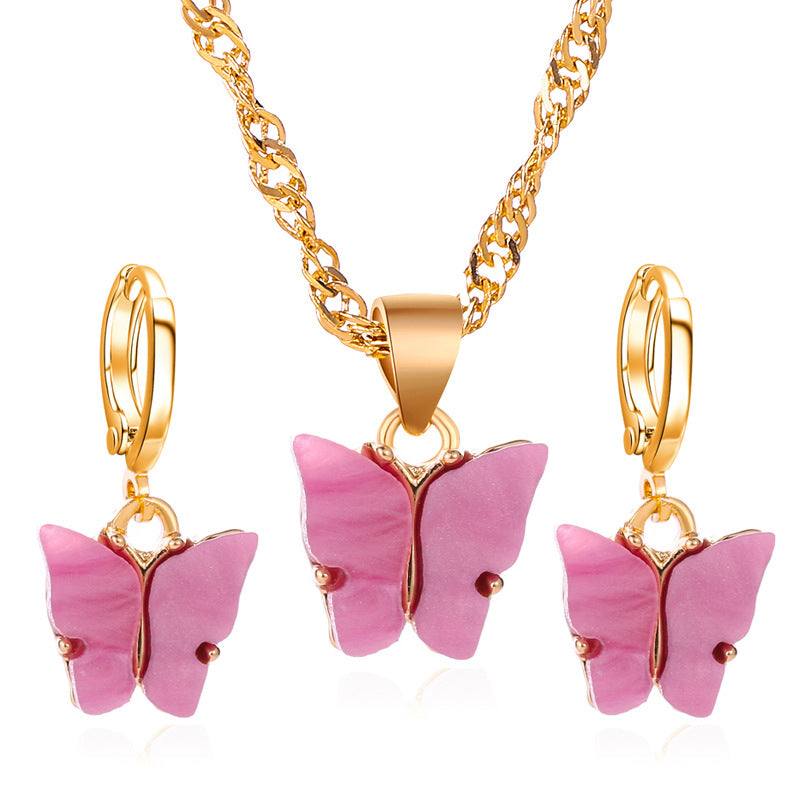 Fashion 2pcs Set Jewelry Acrylic Butterfly Necklace Earrings Set Ornament