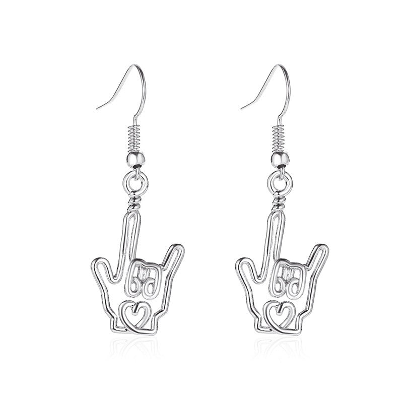 Creative Heart Earrings Simple Hollow Gesture I Love You Earrings