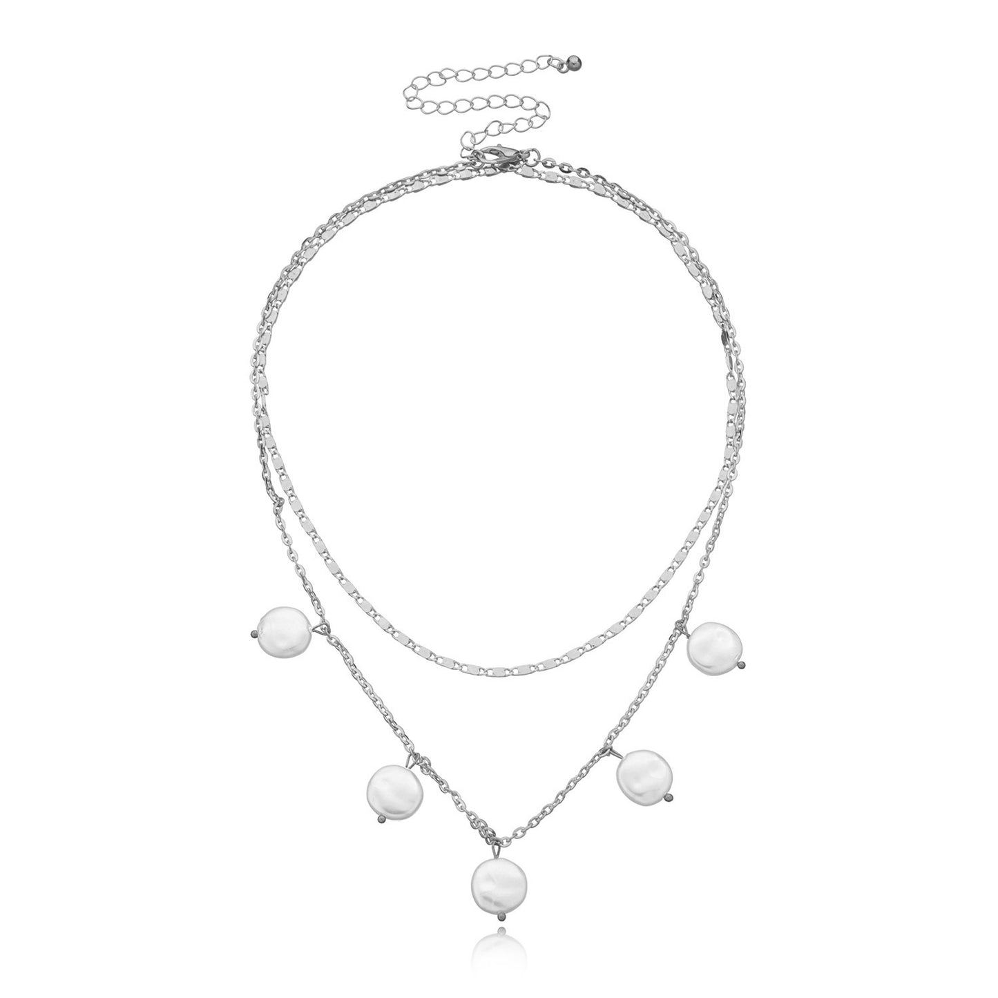 Jewelry Fashion Round Cake Pearl Pendant Necklace Femininity Simple Chain Multilayer Necklace