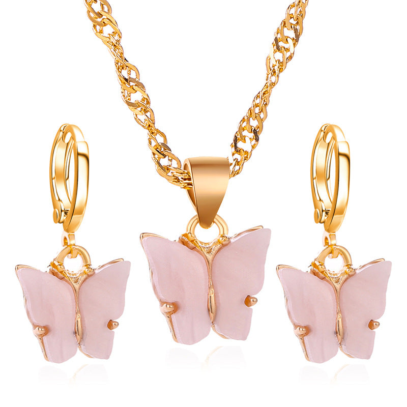 Fashion 2pcs Set Jewelry Acrylic Butterfly Necklace Earrings Set Ornament