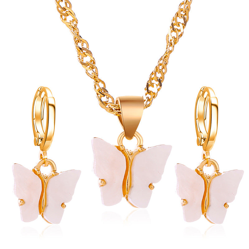 Fashion 2pcs Set Jewelry Acrylic Butterfly Necklace Earrings Set Ornament