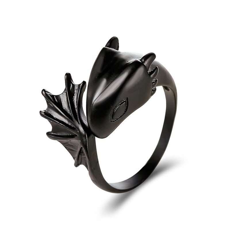 Angel devil ring gothic pterosaur open ring couple pair ring black tail ring dark trend jewelry