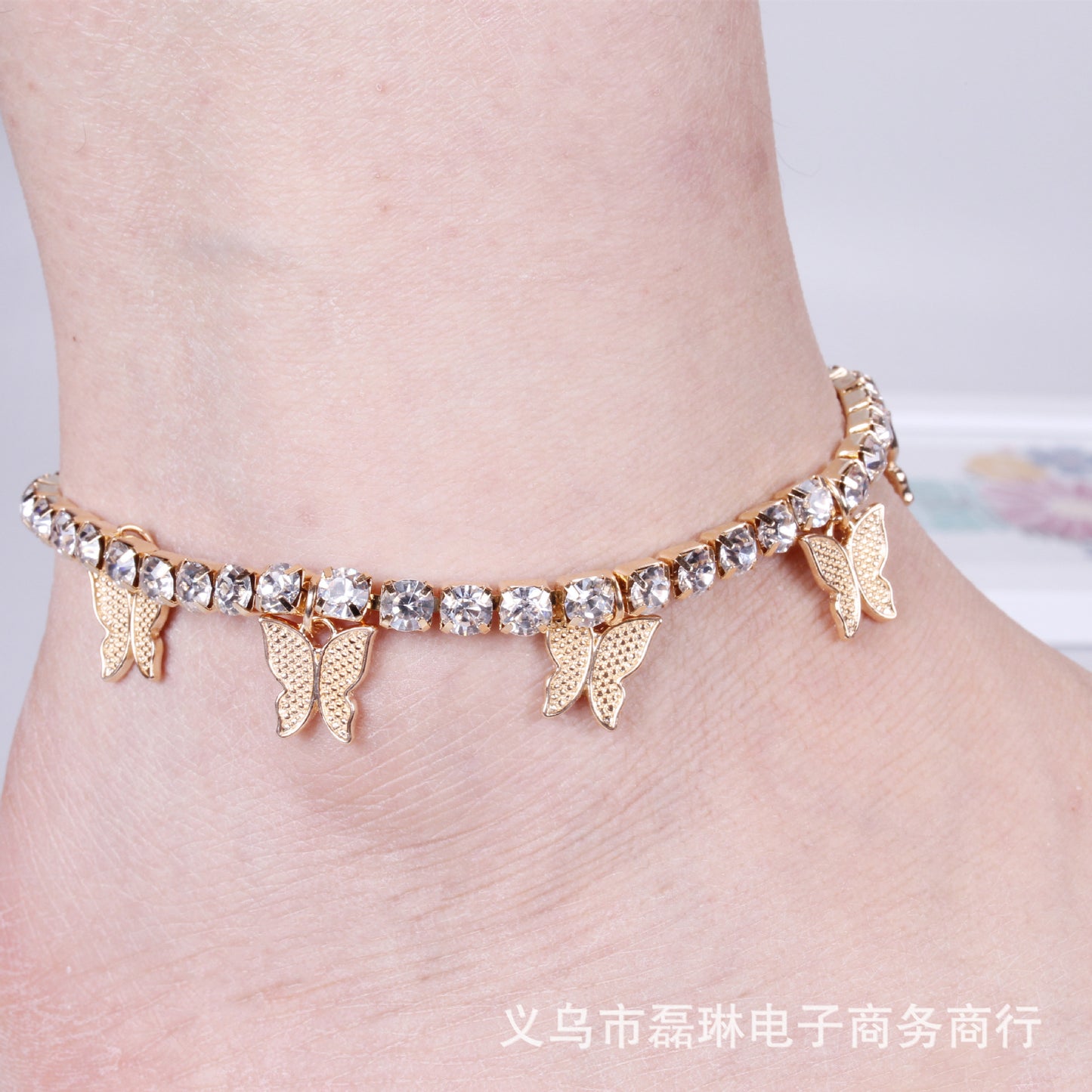 Creative Rhinestone Small Butterfly Pendant Anklet Bracelet Popular Butterfly Element Zircon Shiny Foot Jewelry