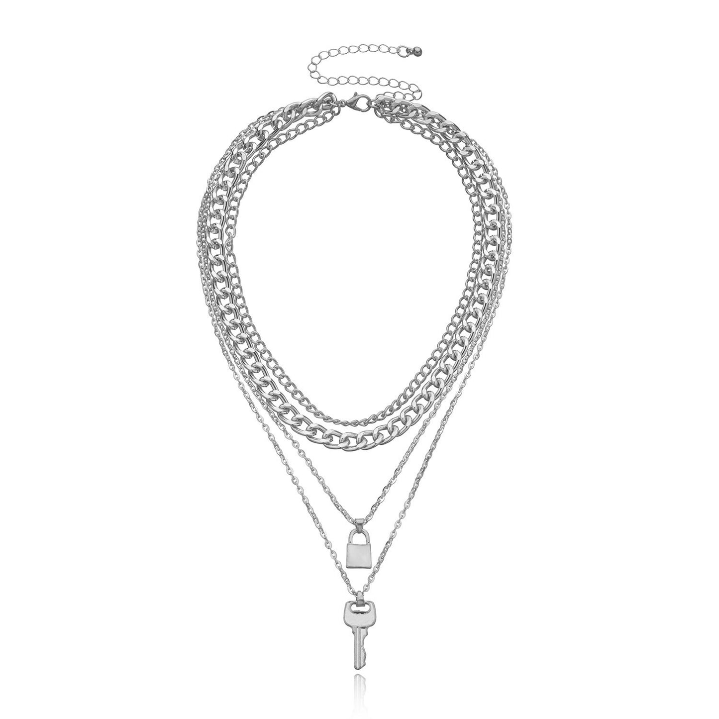 Jewelry popular key lock pendant necklace female punk retro exaggerated multi-layer necklace