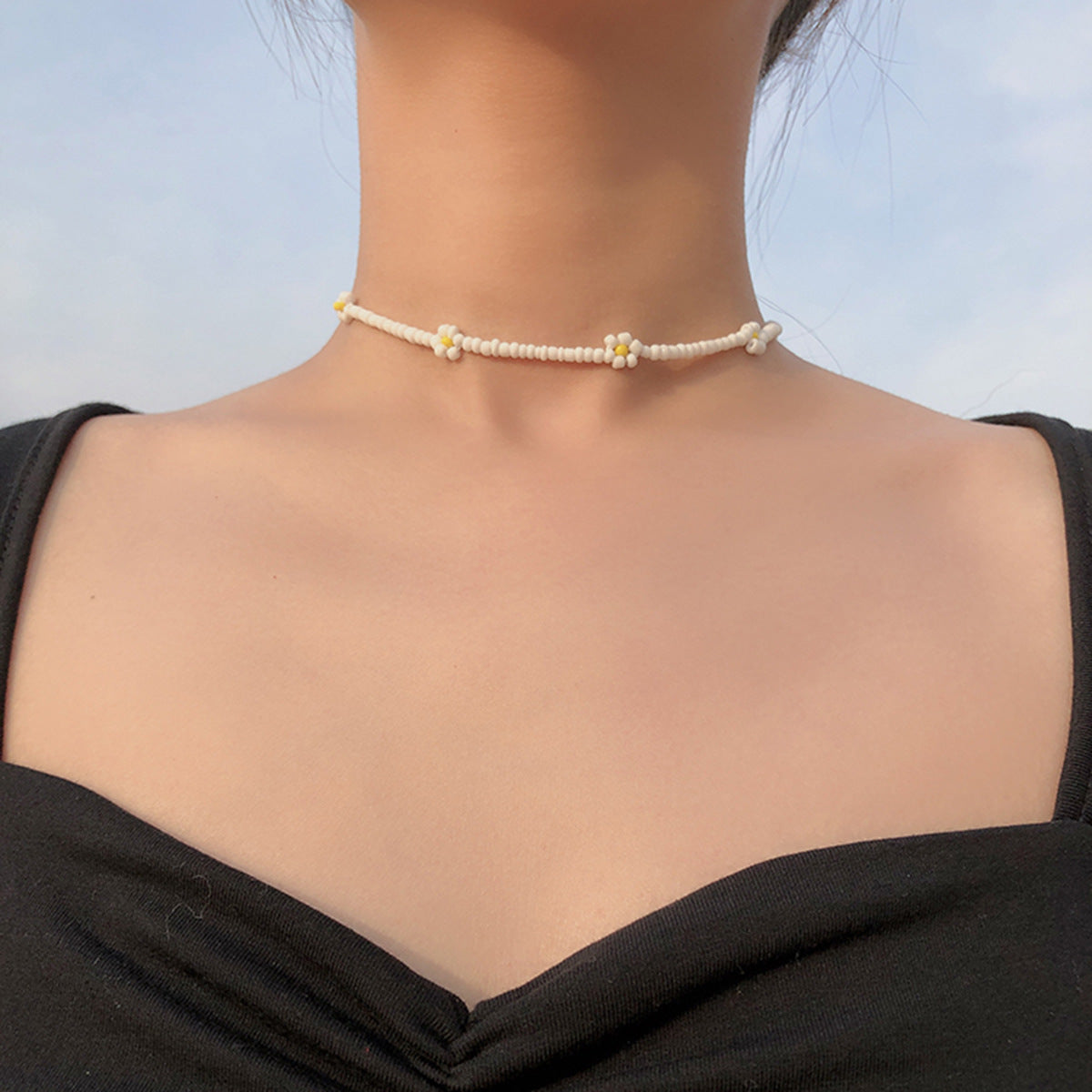 Jewelry Color Rice Beads Hand Beaded Necklace Simple Daisy Small Flower Necklace Necklace Women