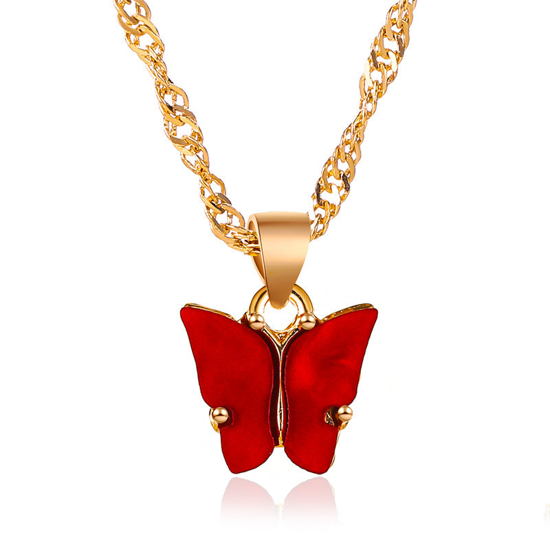 Sweet Butterfly Necklace Acrylic Colorful Sweet Beauty Women's Versatile Clavicle Chain Personality Net Red Trendy Necklace