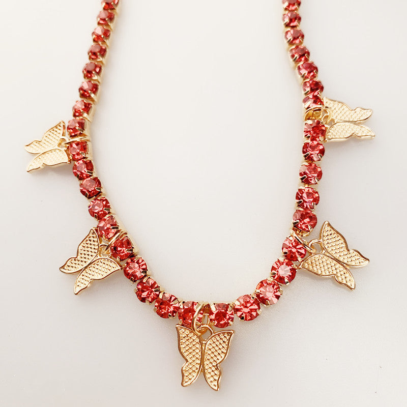 Tide brand hip-hop large shiny zircon butterfly pendant necklace female INS same style insect necklace jewelry