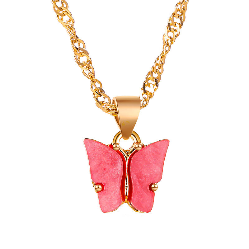 Sweet Butterfly Necklace Acrylic Colorful Sweet Beauty Women's Versatile Clavicle Chain Personality Net Red Trendy Necklace