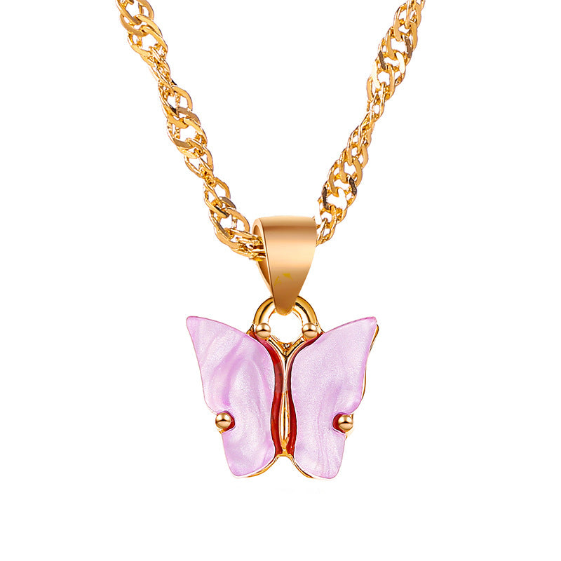 Sweet Butterfly Necklace Acrylic Colorful Sweet Beauty Women's Versatile Clavicle Chain Personality Net Red Trendy Necklace