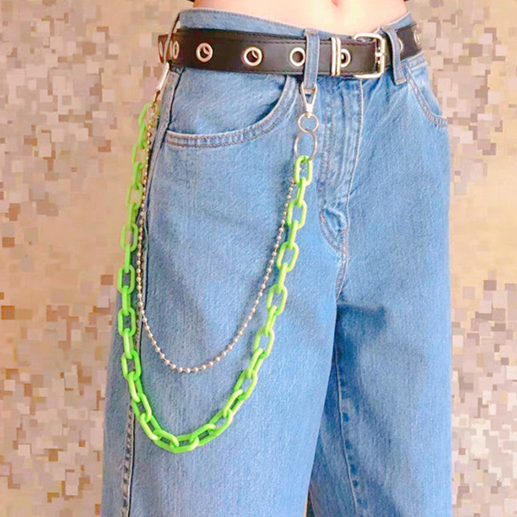 Ins street net red waist chain candy color resin pants chain ornaments retro trend pendant double chain female