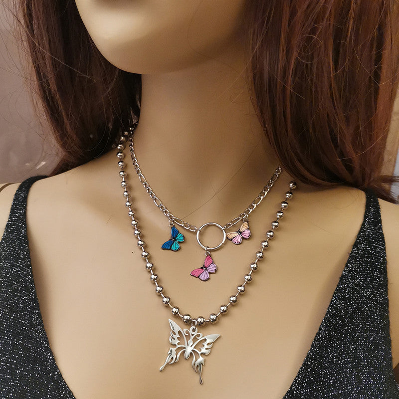 Jewelry retro color butterfly personality necklace simple lisa double bracelet necklace