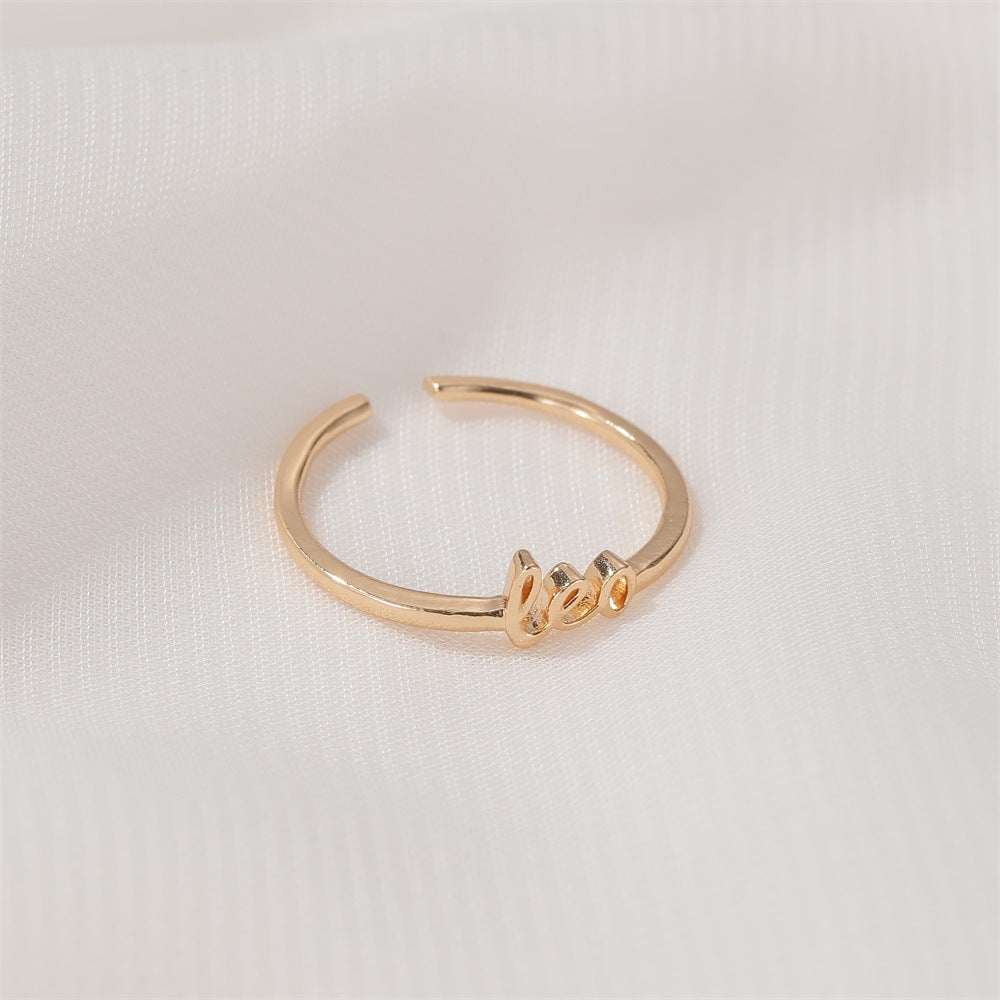Jewelry Personality Simple Twelve Constellation Ring Alphabet Ring Ladies Open Index Finger Single Ring