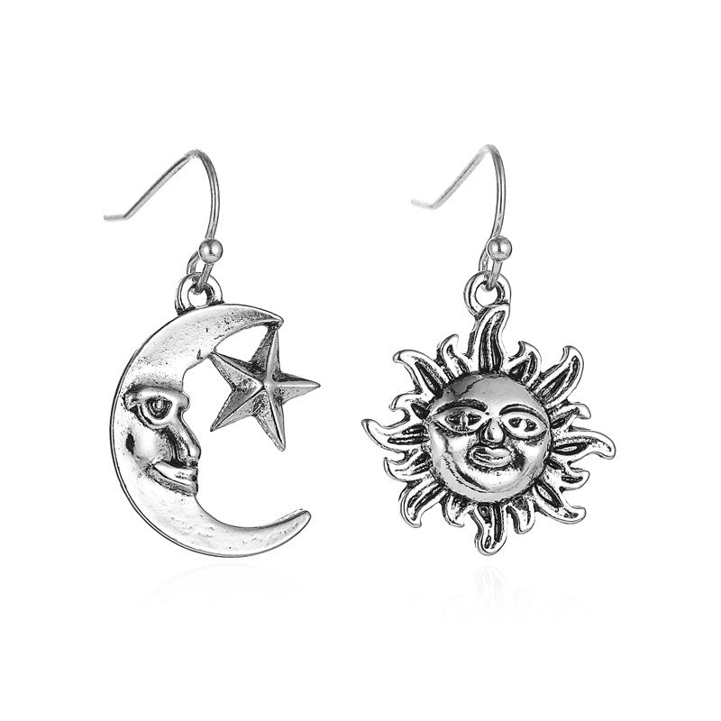 Retro sun and moon earrings asymmetric face earrings women's ethnic make-up earrings