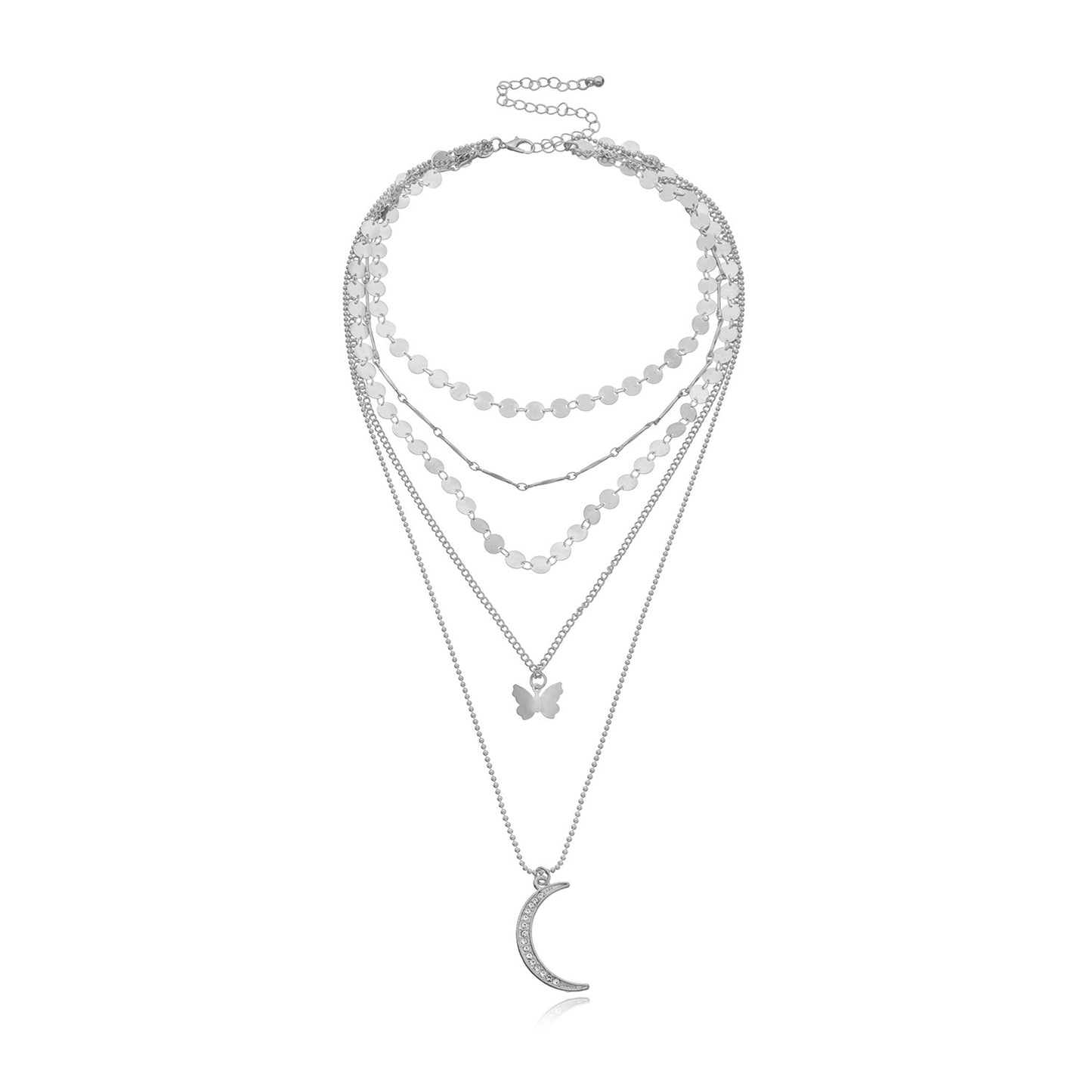 Jewelry Fashion Diamond Crescent Pendant Necklace Women's Popular Disc Chain Straight Tube Multilayer Necklace