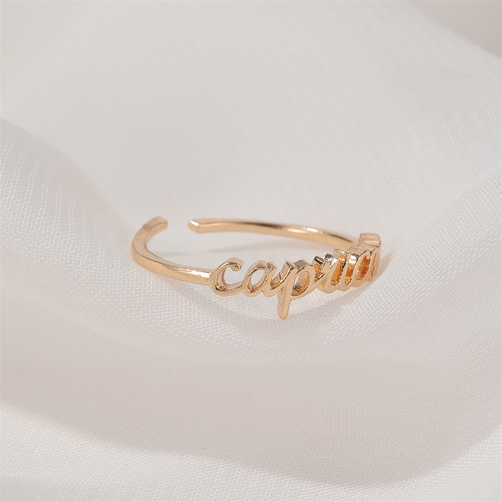 Jewelry Personality Simple Twelve Constellation Ring Alphabet Ring Ladies Open Index Finger Single Ring