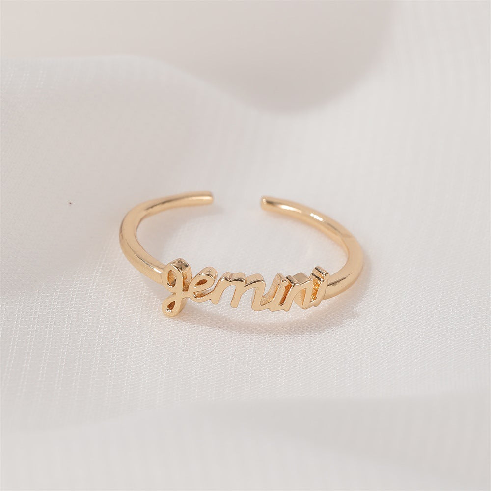 Jewelry Personality Simple Twelve Constellation Ring Alphabet Ring Ladies Open Index Finger Single Ring
