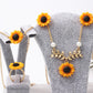Sunflower leaves flower pendant collarbone chain necklace earrings set branches three-piece set