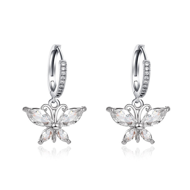 Crystal Butterfly Earrings Super Flash Zircon Butterfly Earrings Femininity Versatile Earrings Earrings