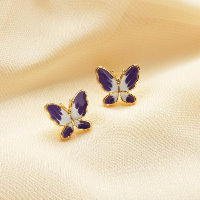 S925 silver needle earrings summer purple earrings simple small fresh earrings net red flower earrings