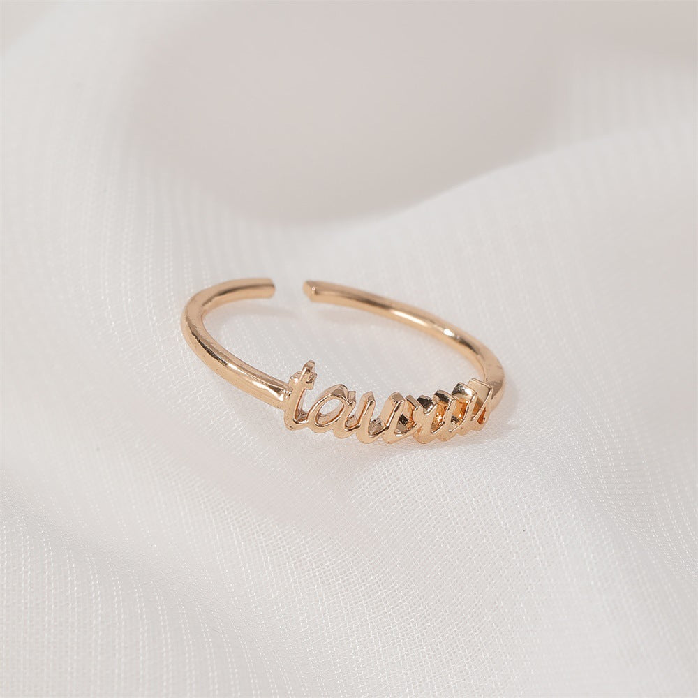 Jewelry Personality Simple Twelve Constellation Ring Alphabet Ring Ladies Open Index Finger Single Ring
