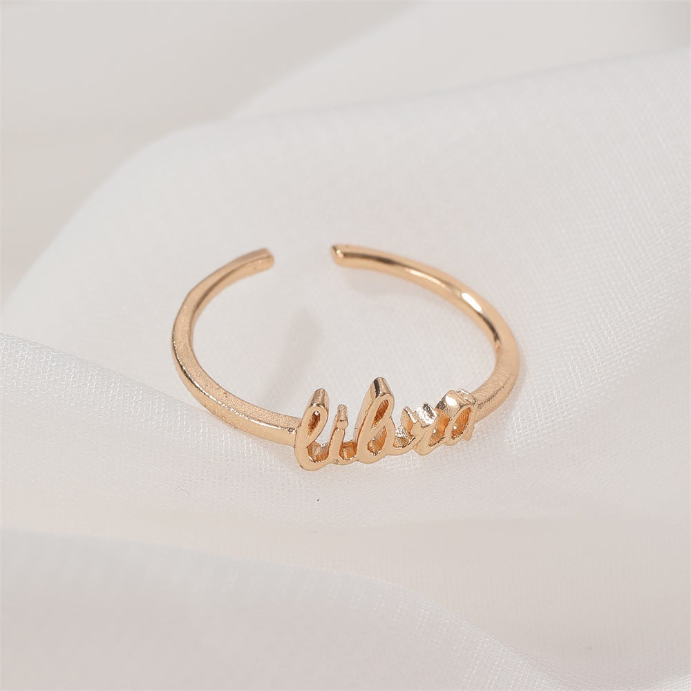 Jewelry Personality Simple Twelve Constellation Ring Alphabet Ring Ladies Open Index Finger Single Ring