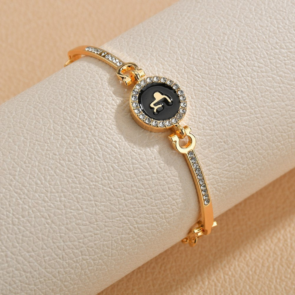 Accessories Fashion Drip Oil 12 Constellation Bracelet Gold Rhinestone Bracelet Female Jewelry