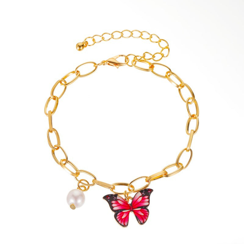 Jewelry ins dream color butterfly bracelet summer style creative temperament pearl thick chain bracelet