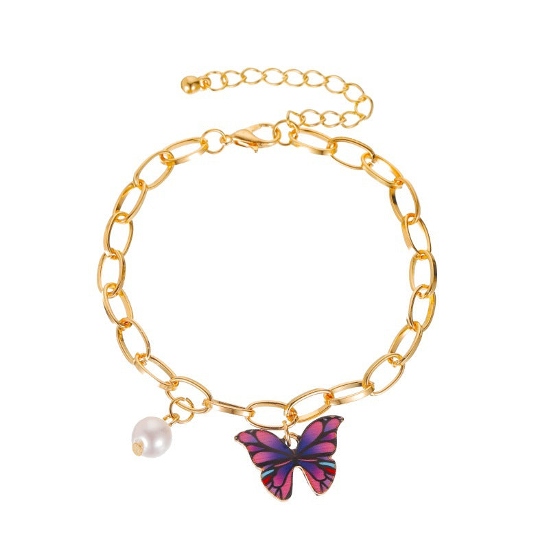 Jewelry ins dream color butterfly bracelet summer style creative temperament pearl thick chain bracelet