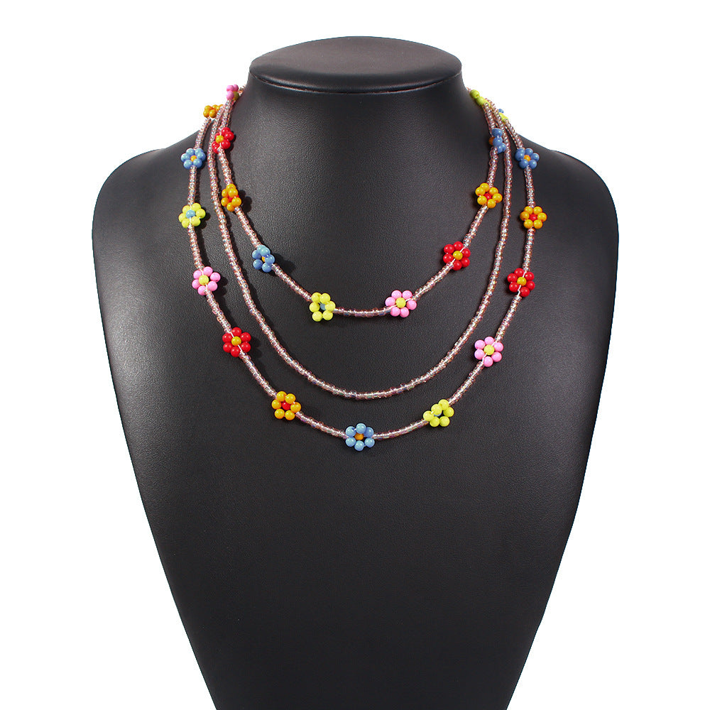 N777 Bohemia Vacation Rice Bead Necklace Female Fashion Ethnic Imitation Pearl Clavicle Chain Alloy Pendant