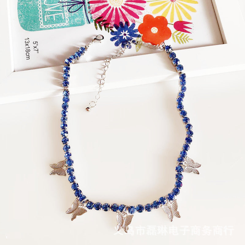Tide brand hip-hop large shiny zircon butterfly pendant necklace female INS same style insect necklace jewelry