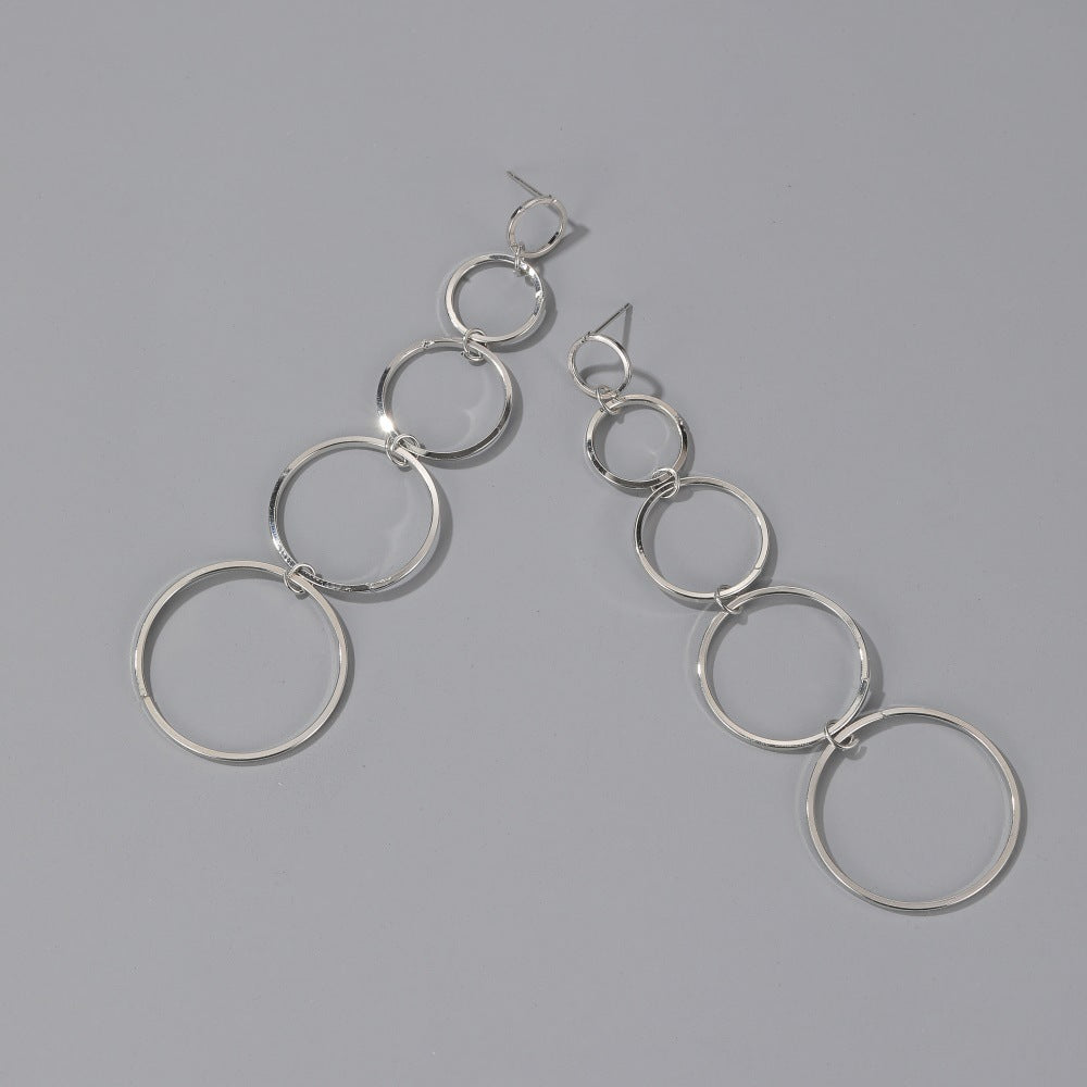 Earrings fashion personality multi-layer circle tassel earrings long section temperament exaggerated circle earrings women